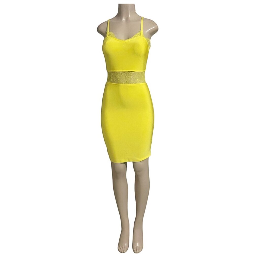 Women's Spaghetti Strap Lace Spliced Panel Bodycon Glamo Club Bandage Dress S